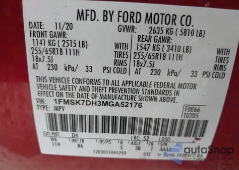 2021 Ford Explorer Xlt z USA, uszkodzony, nr VIN 1FMSK7DH3MGA52176